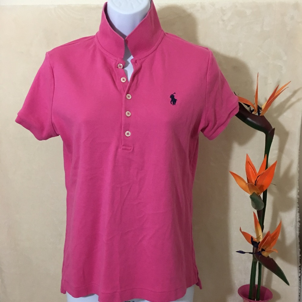 Ralph Lauren Women Polo Shirt Pink Top Slim Fit L